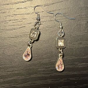 Chic Silver and Pink Crystal Drop Earrings